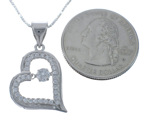 Cubic Zirconia Heart Pendant Silver Italian Necklace JX128566